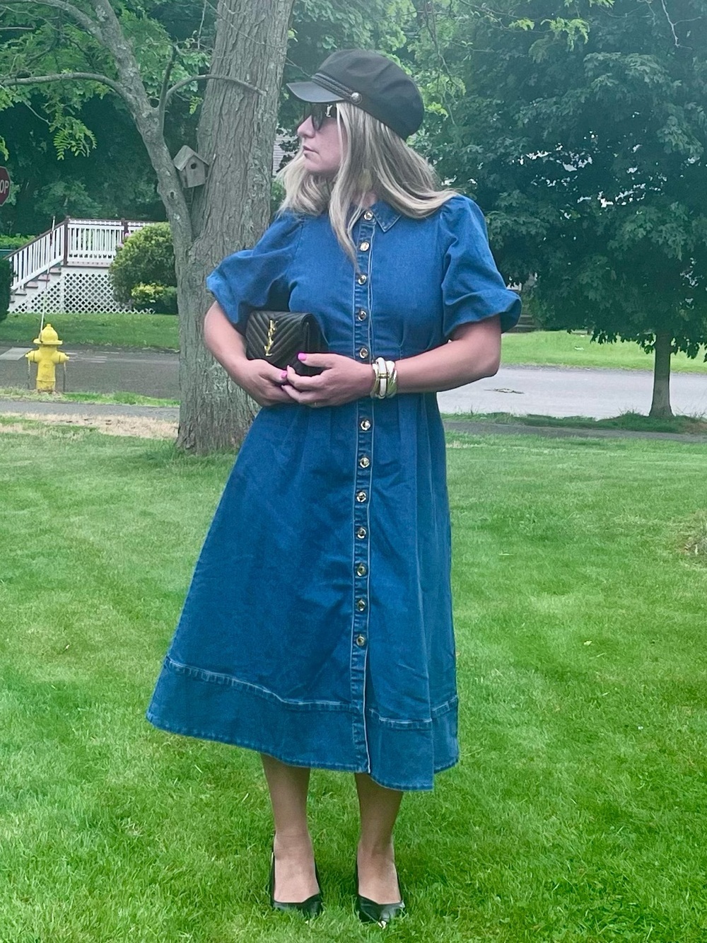 NEW HOUSE OF HARLOW PUFFER AND PLEATED WAIST SLEEVES DENIM DRESS SIZE 6 - Picture 5 of 12